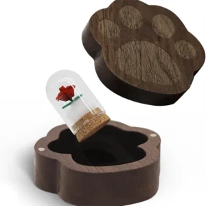 Solid Wood Memorial Pet Cremation Urn with Paw Print Design Modern Style Funeral Supplies