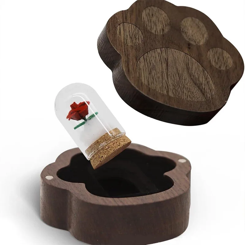 Solid Wood Memorial Pet Cremation Urn with Paw Print Design Modern Style Funeral Supplies
