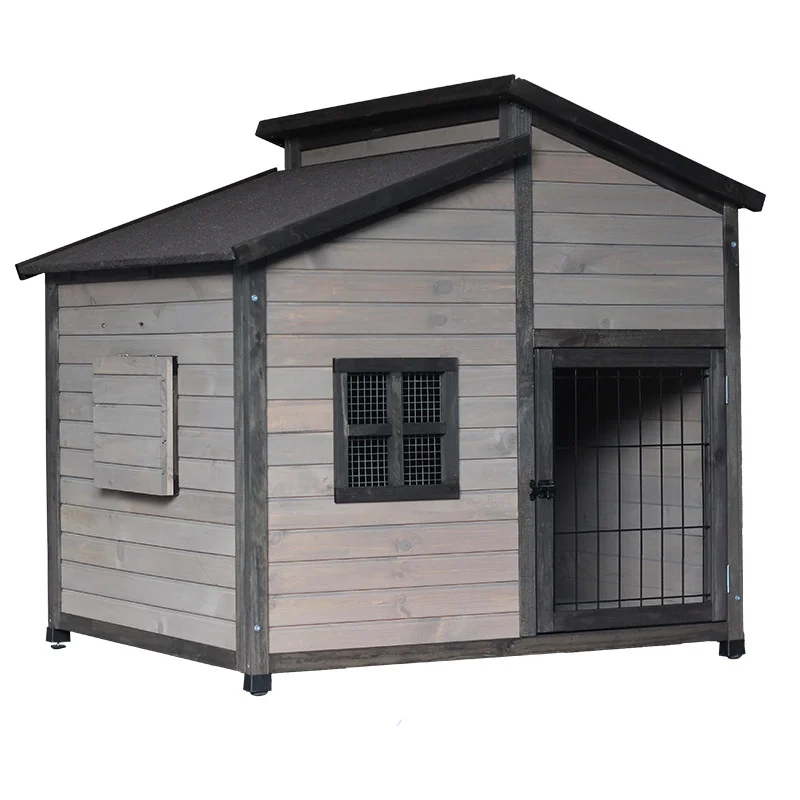 Solid Wood Outdoor Courtyard Sun Proof Rain Proof All Seasons Dog House for Large & Medium Dogs