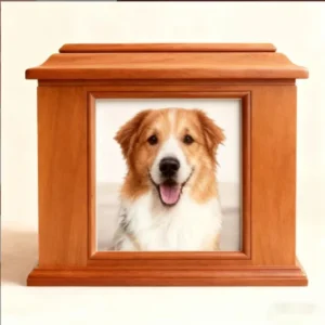 Solid Wood Pet Cremation Urn with Photo Frame Top Lid Sealed Dog Cat Ashes Funeral Memorial Keepsake Box for Small Medium Pets
