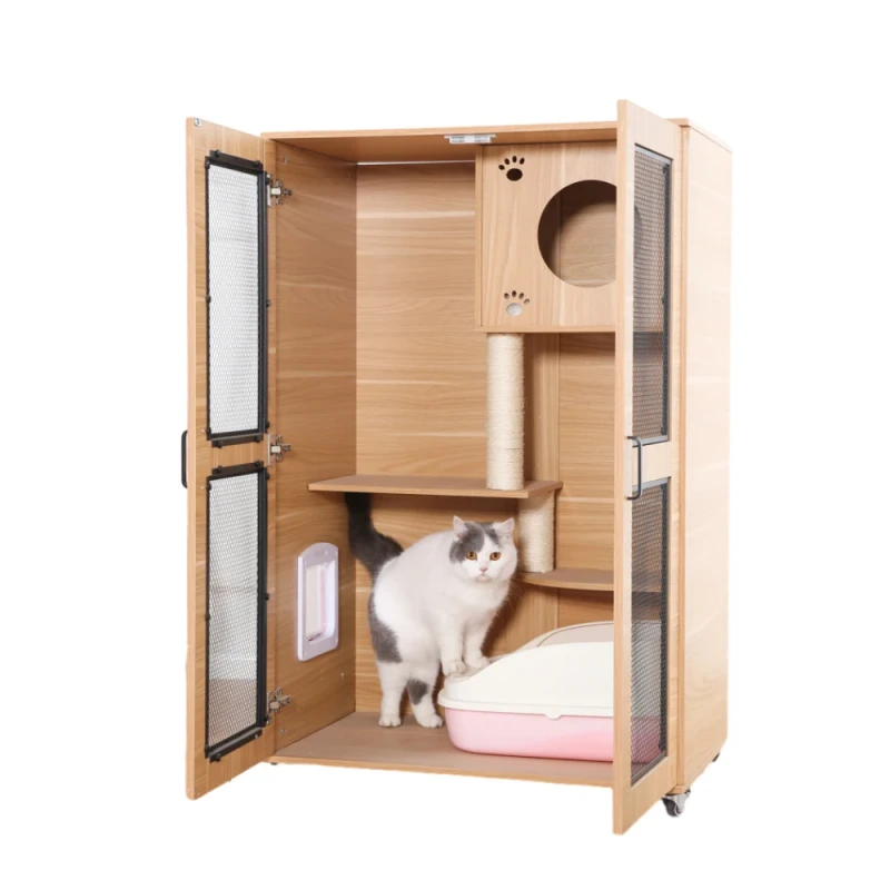Solid Wood Pet Houses Cat Cage Furniture Wooden Safe Breathable Multi Layer Luxury Villa for Indoor Manufacturer