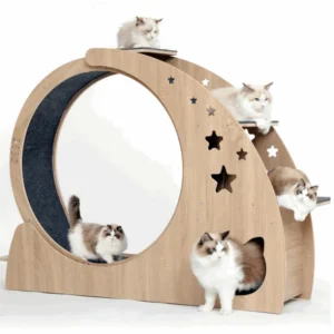 Solid Wood Pet Tree Treadmill Running Wheel Cat Scratching Board for Cats Fitness Training
