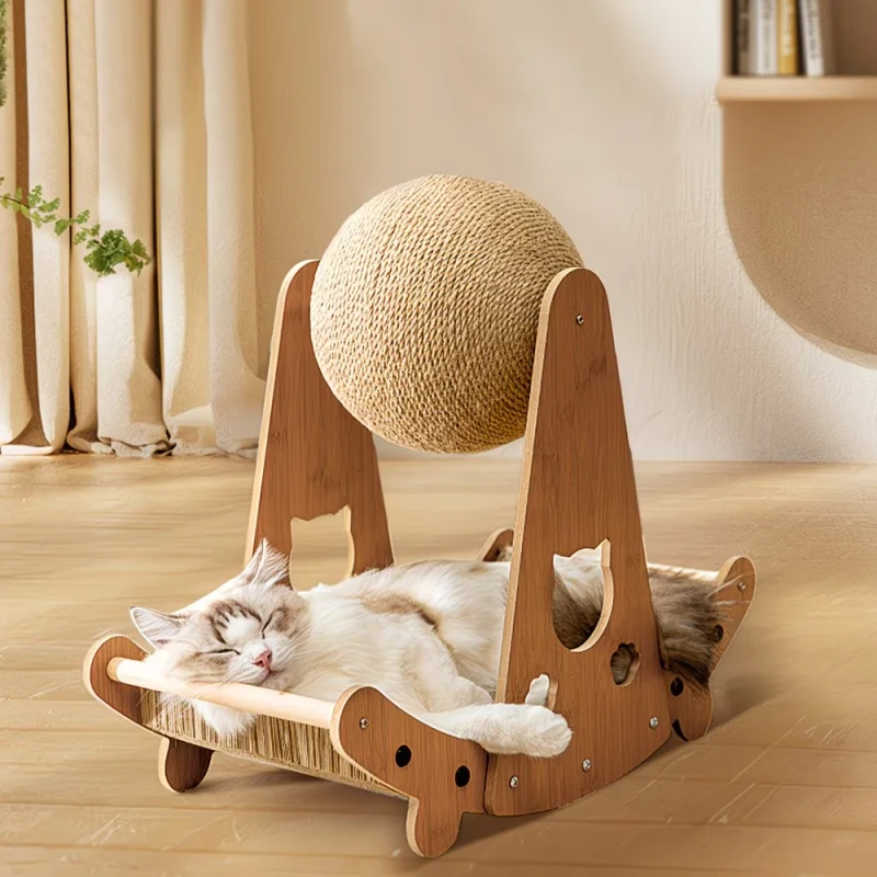 Solid Wood Stand Interactive Climbing Frame Durable Handwrapped cats house trees real wood for Indoor Cat wooden house