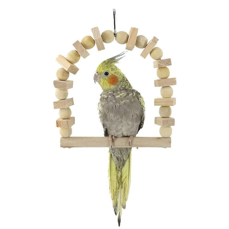 Solid Wood Swing Bird Toy Ring Parrot Toy Supplies Bird Cage Accessories