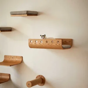 Solid Wood Wall Mounted Cat Tree Scratcher All Season All Weather Suitable Space Hanging Occupying No Cat Jumping Platform