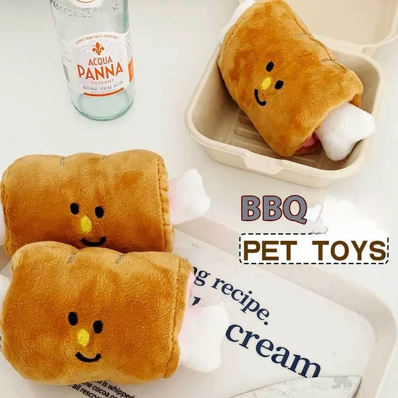 South Korea Eco Friendly Ins Barbecue Plush Dog Toy Hidden Food Scented Squeak Toy for Puppy Molar Bite Sound