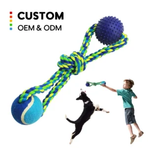 Sovan TPR Spiky Ball & Cotton Rope Tennis Dog Toy Dual Bite Interactive Tug Chew Toy Durable Bite Resistant Teeth
