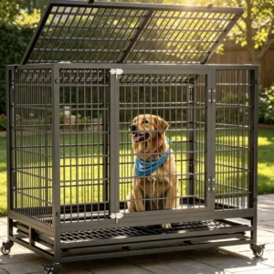 Spacious Extra Large Dog Cage with 360° Wheels Heavy Duty Pet Kennel with Easy Cleaning Tray