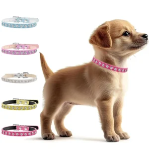 Sparkling Rhinestone Dog & Cat Collar DIY Letter Solid Pattern PU Leather Pet Collar Diamond All Seasons Use Buckle Closure
