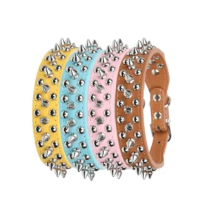 Spiked Rivet Studded Adjustable PU Leather Pet Neck Collars for Small Medium Large Dogs Cats