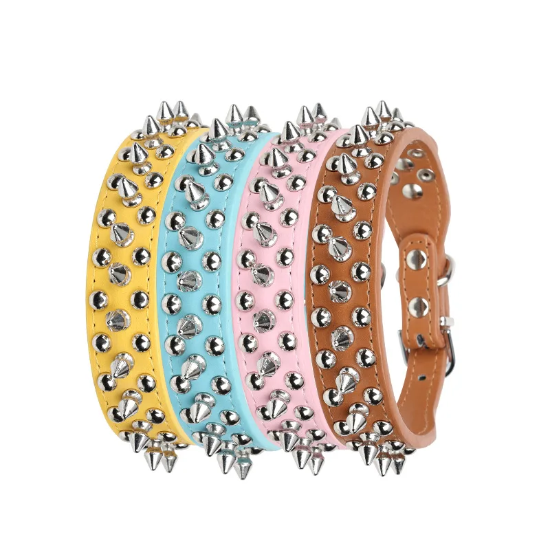 Spiked Rivet Studded Adjustable PU Leather Pet Neck Collars for Small Medium Large Dogs Cats