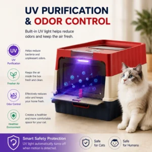 Splash Proof Odor Removal Drawer Style Square Easy to Clean Enclosed Extra Large Plastic Cat Litter Box for Big Cats