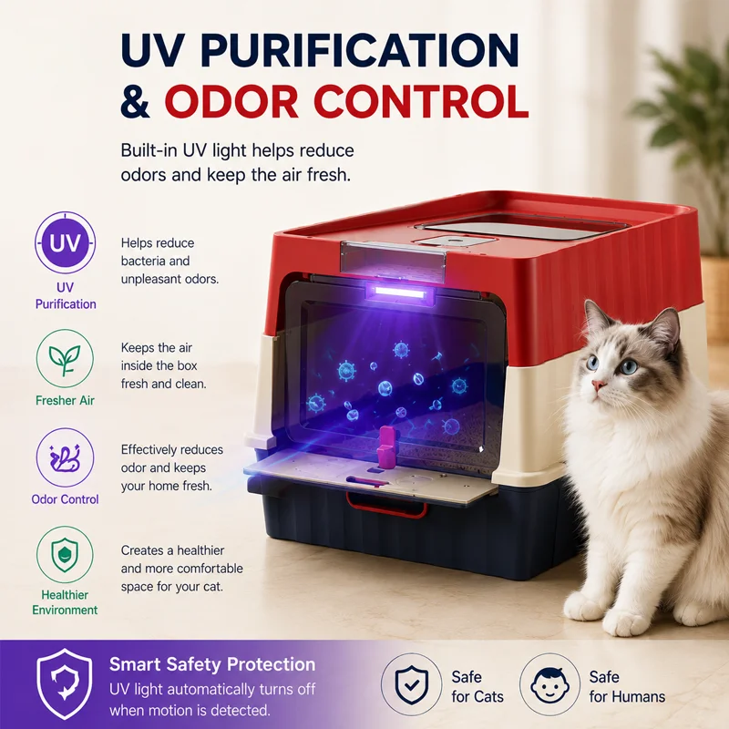 Splash Proof Odor Removal Drawer Style Square Easy to Clean Enclosed Extra Large Plastic Cat Litter Box for Big Cats