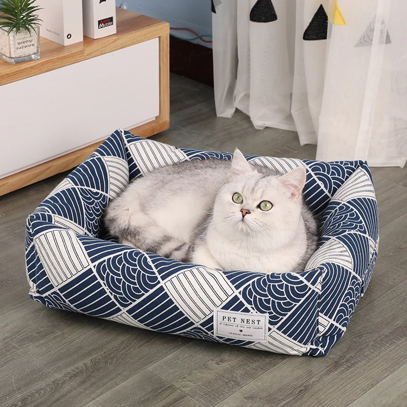 Square Classic Eco friendly Cotton Pet Bed All Season Universal Removable Washable Sleep Dog Bed