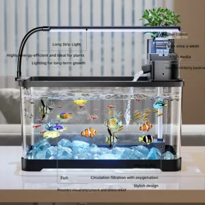 Square Desktop Fish Tank with LED Light Filter Decoration for Home