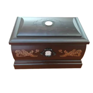 Square European Style Phoenix Pattern Poplar Wood Adult Pet Cremation Urn Auspicious Design Funeral Supplies
