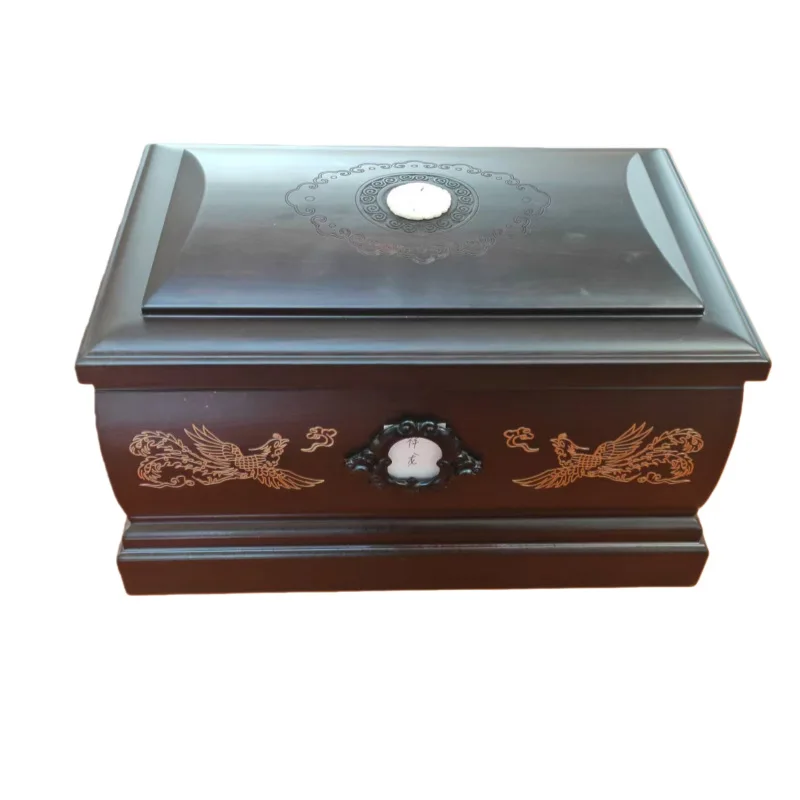 Square European Style Phoenix Pattern Poplar Wood Adult Pet Cremation Urn Auspicious Design Funeral Supplies