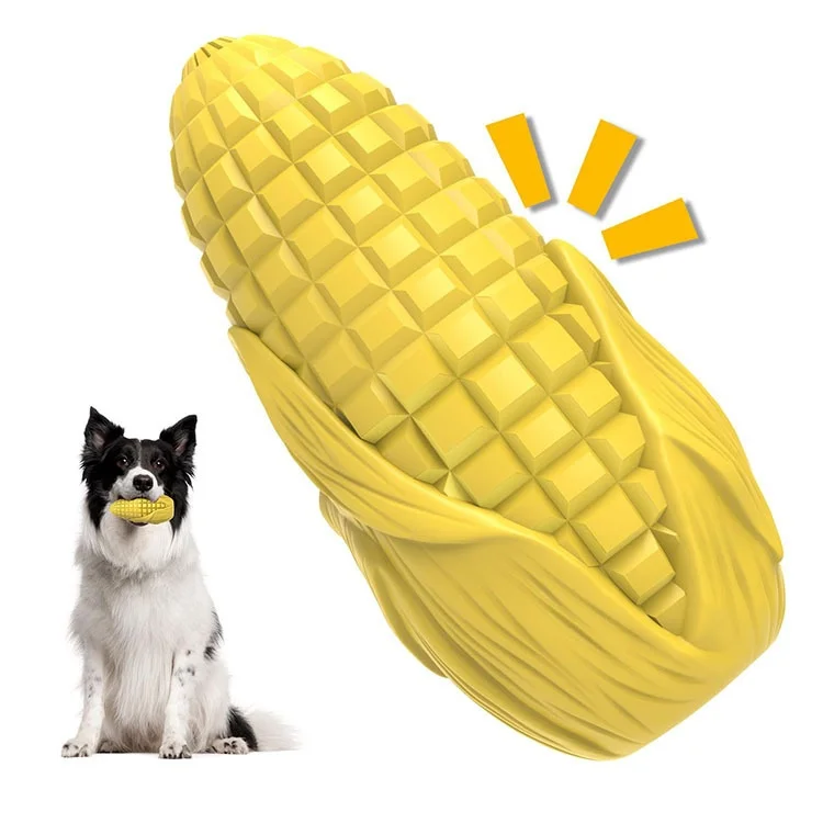 Squeaky Corn Shaped Durable Dog Toy Natural Rubber Meat Flavored Chew Toy Self Entertaining Interactive Teeth Cleaning for Dogs