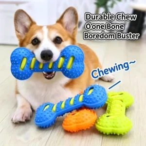 Squeaky Rubber Bone Dog Chew Toy Durable Double Layer Teeth Cleaning Interactive Cartoon Novelty Toy for Large Dogs