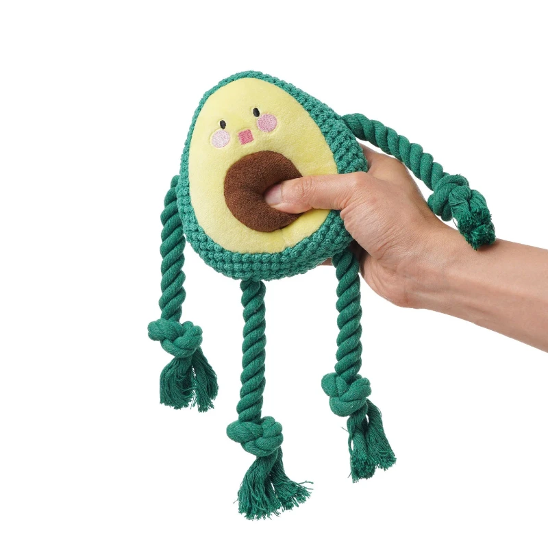 Squeaky Velvet Dog Toy Sturdy Chewing Ropes Avocado Pattern Interactive Chew Toy for All Breeds Dogs Daily Use Reduce Boredom