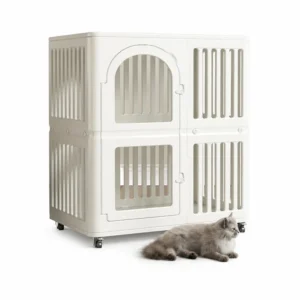 Stackable 2 Layer Plastic Pet Enclosure LargeIndoor Cat Villa Cage Luxury with Wheels