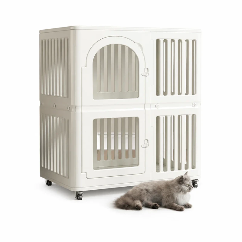 Stackable 2 Layer Plastic Pet Enclosure LargeIndoor Cat Villa Cage Luxury with Wheels