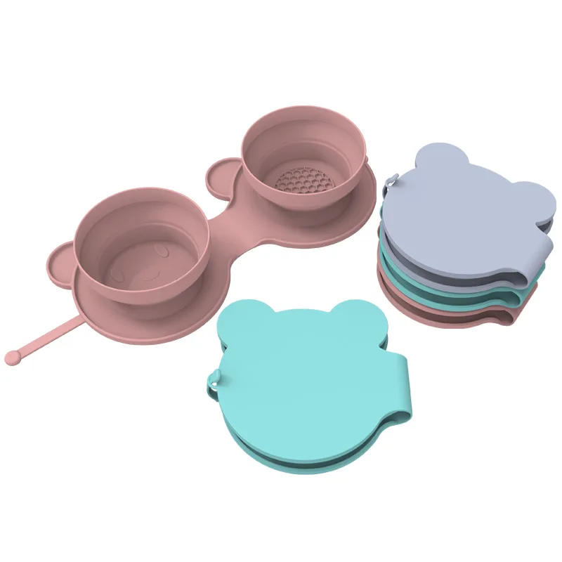 Stackable Silicone Pet Bowls Love Design High Quality Compact Foldable Dual Feeder for Outdoor Food & Water