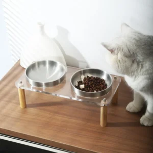 Stainless Steel & Acrylic Eco friendly Cat Dog Elevated Bowl with High Foot Neck Protection Large Diameter Pet Feeder Rack