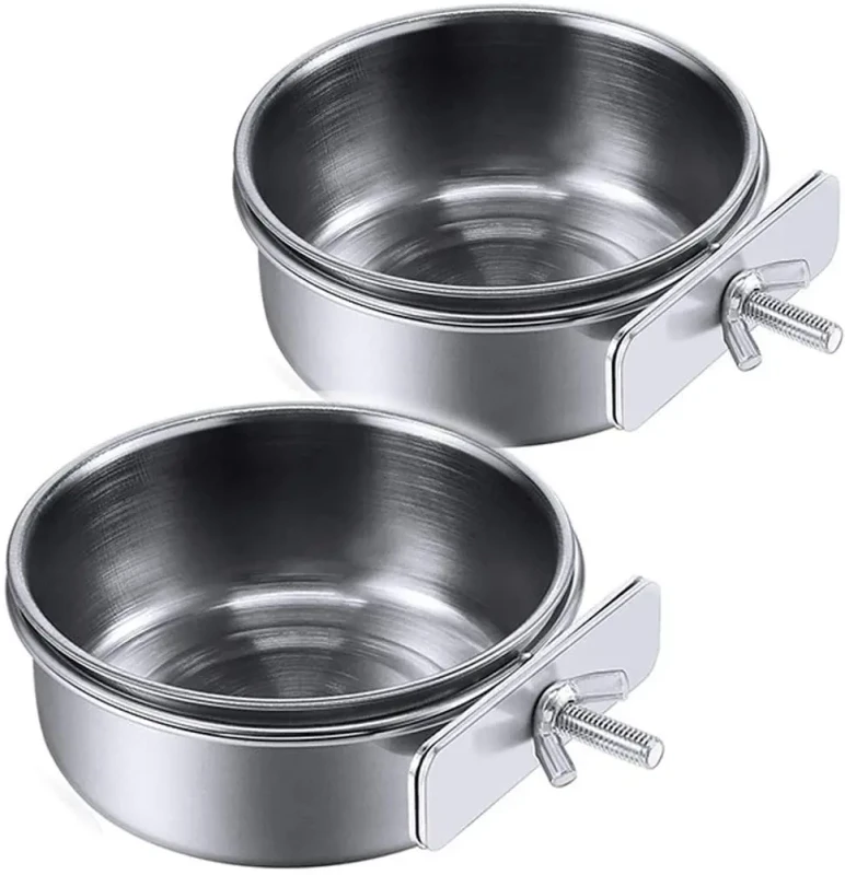 Stainless Steel Bird Feeding Dish Cups Bird Feeder Metal Food Water Bowl Pet Cage Cups Holder for Bird