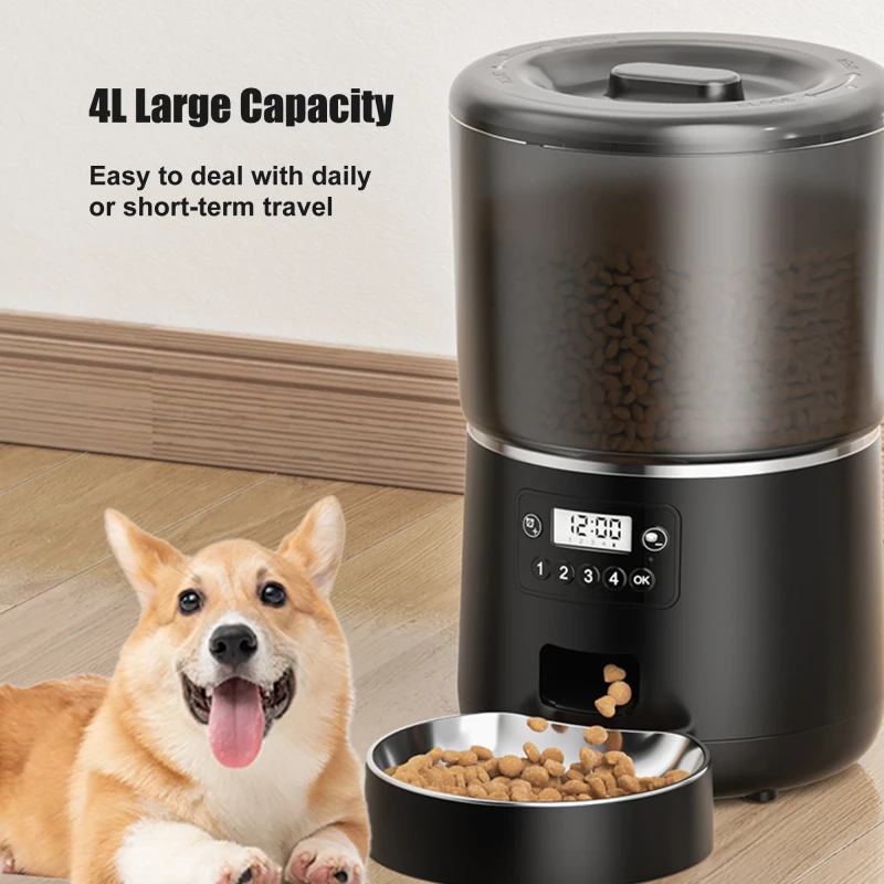 Stainless Steel Bowl 4L Automatic Cat Feeder Timed Dog Feeder Pet Food Dispenser for Dry Food