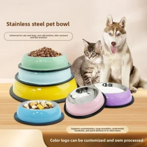 Stainless Steel Cat and Dog Bowl with Non-Slip Rubber Bottom Thick Anti-Drop Design Wear-Resistant Pet Supplies