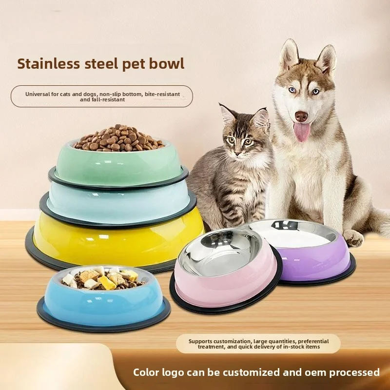 Stainless Steel Cat and Dog Bowl with Non-Slip Rubber Bottom Thick Anti-Drop Design Wear-Resistant Pet Supplies