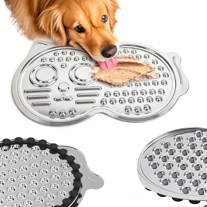 Stainless Steel Dog Licking Mat Slow Feeder Bowl Pet Food Bath Mat Tray for Dogs and Cats Large Size Pet Supplies