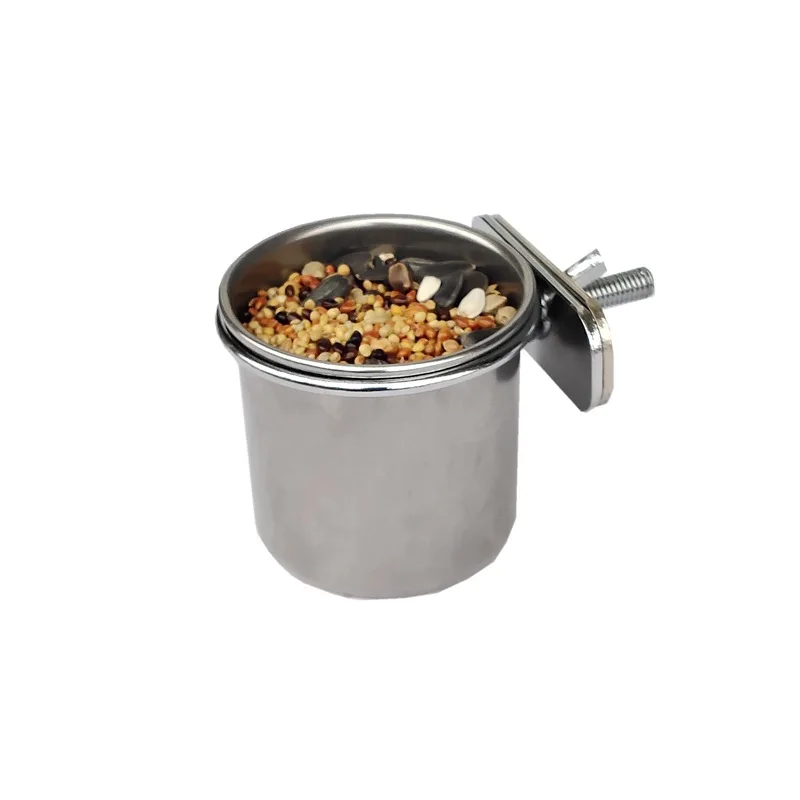 Stainless Steel Hanging Cage Coop Hook Bird Parrot Food Water Dish Feeding Cups Bowl Bird Supplies Utensils Spot Bird Feeder