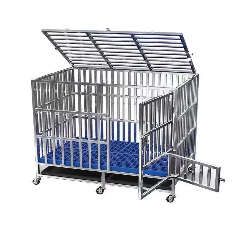 Stainless Steel Large space Pet Kennels Mobile Wheel Durable Foldable Pet Carrier Dog Cage Antirust Pet Cages & Houses Furniture