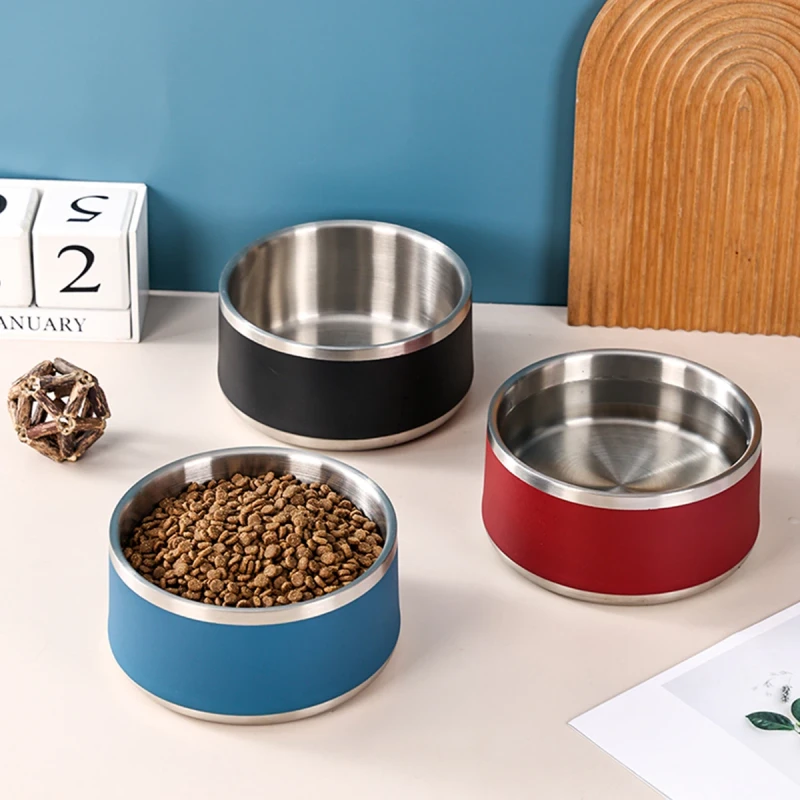 Stainless Steel Modern Dog and Cat Rice Bowl Feeding Drinking Water Pet Supplies IPX5 Waterproof for Small Animals Indoor Use
