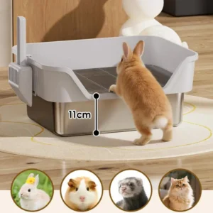 Stainless Steel Rabbit Litter Box Split Double Layer Raised Anti Splash Fence Small Animal Potty Pee Tray Pet Supplies