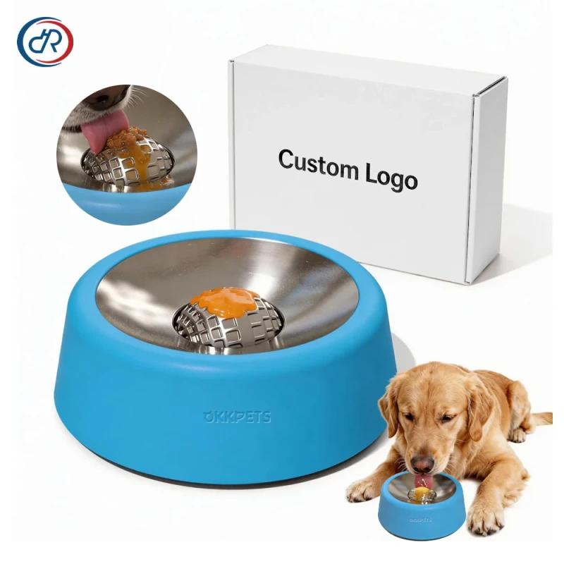 Stainless Steel Slow Feeder Dog Bowls for Liquid Treat Anti Slip Dog Lick Bowl with Licky Ball Lick & Roll Bowl