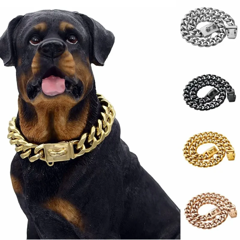 Stainless Steel Titanium Pet Collar with Gold Rose Gold and Black Buckles