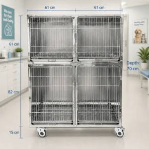 Stainless Steel Veterinary Cage Mobile Pet Kennel for Dog Cat Clinic Hospital Recovery Room Use