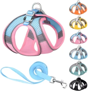 Step in Summer Escape Proof Soft Mesh Adjustable Reflective Strips Small Cat Pet Dog Vest Harness and Chest Strap Leash Set