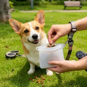 Stock Soft Silicone Dog Training Bag Waterproof Solid Color Dog Food Dispensing Bag for Dog Walking Supplies