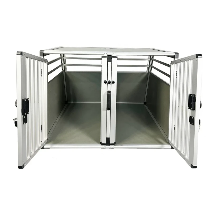 Strong and Durable Aluminium Dog Car Cage Pet Cage with Double Doors