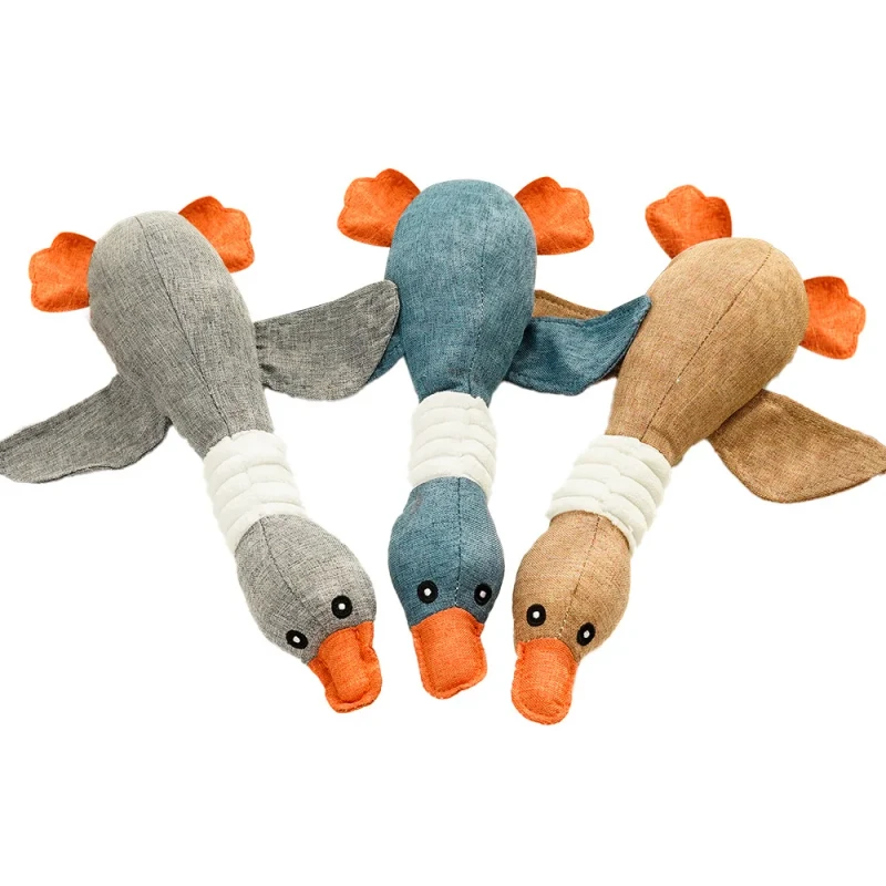 Stuffed Plush Durable Chew Mallard Crinkle Squeeze Sound Pet Toy Plush Squeaky Dog Toy Pet Squeak Toys