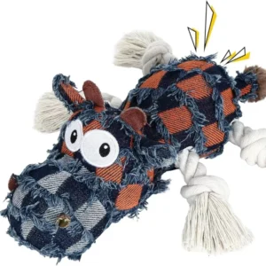 Stuffed Plush Sounding Canvas Rope Knot Dog Toy Cleaning Teeth Interactive Pulling Squeaky Dog Toys for Aggressive Chewers