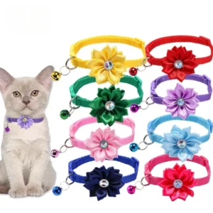 Style Flower shaped Custom Pet Collars with Safety Clasp Rhinestone Pet Tag and Dog Cat Collar Adjustable for Newborn Pets