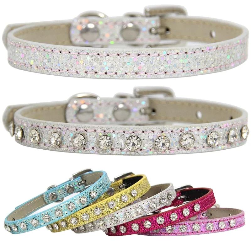 Stylish Jeweled Rivet Solid PU Cats and Dogs Collars with Bling Rhinestone DIY Name Letter