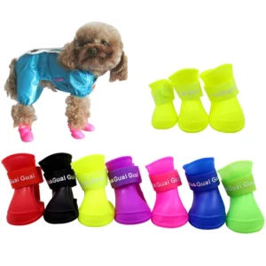 Stylish Silicone Soft Non Slip Waterproof Pet Dog Puppy Rain Boots Dog Rain Shoes Socks 4pcs Set Pet Shoes for Dogs
