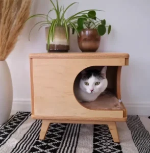 Stylish and Cozy Pet Furniture Wooden Cat House for Living Room and Bedroom Corner