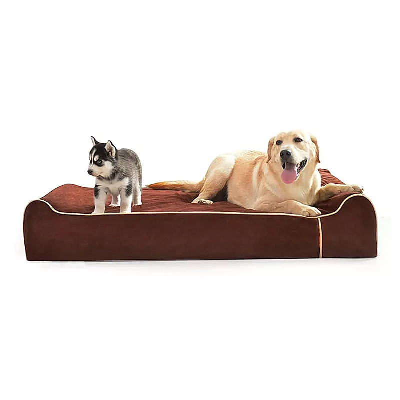 Suede Dog Bed Waterproof Orthopedic Memory Foam with Pillow Solid Pattern
